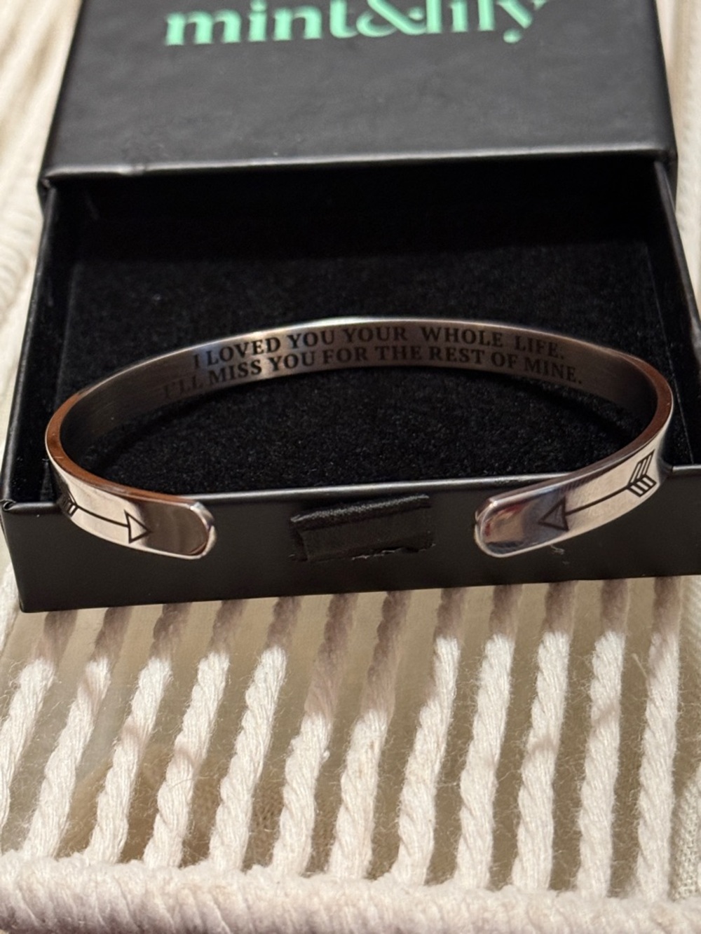 NWT Mint & Lily Silver Engraved Arrow Cuff Bracelet - Inspirational Message